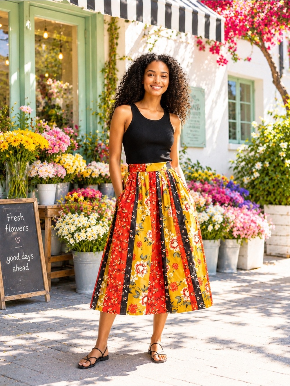 Truly 4 You Patchwork Floral Skirt Size Small Elastic Waist Bohemian